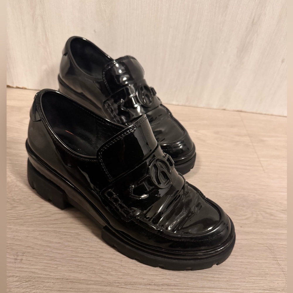 Patent Leather Black Platform Loafers - Women's Stylish Slip-On Shoes